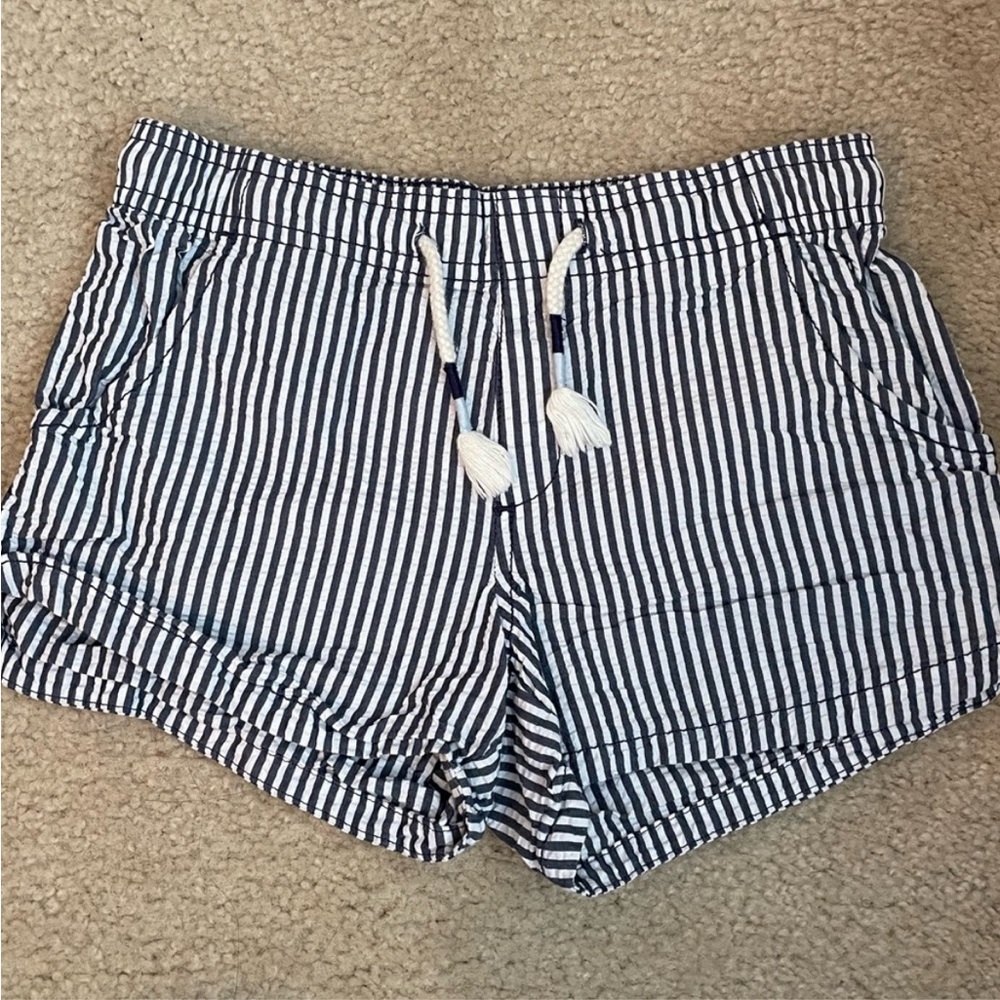 Striped Navy and White Drawstring Shorts